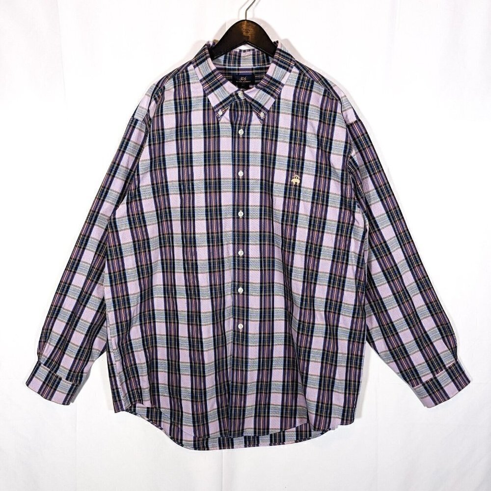 Brooks Brothers 346 Button Up Shirt Mens XXL 2XL Purple Plaid Supima Pima Cotton